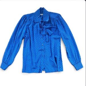 Saint Laurent Rive Gauche Lavaliere Polka Dot Silk vintage button up blouse 36